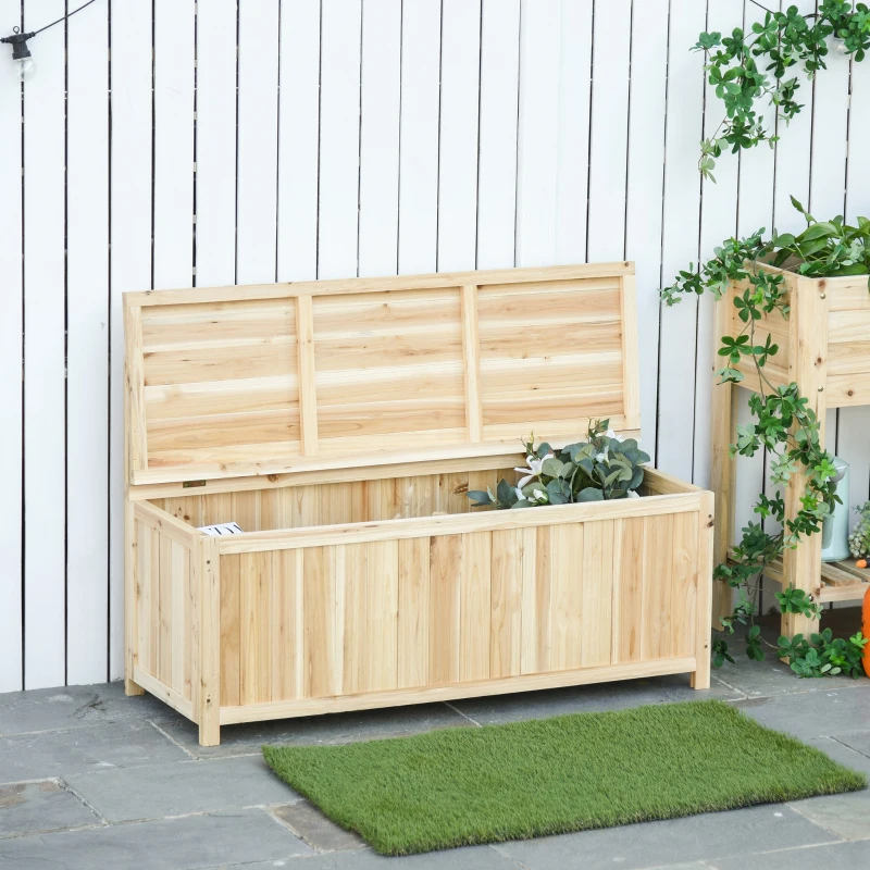 Outsunny Banco de Jardín con Baúl de Almacenaje y Respaldo Carga 250 kg para Patio Terraza Balcón 115x45x75 cm Natural