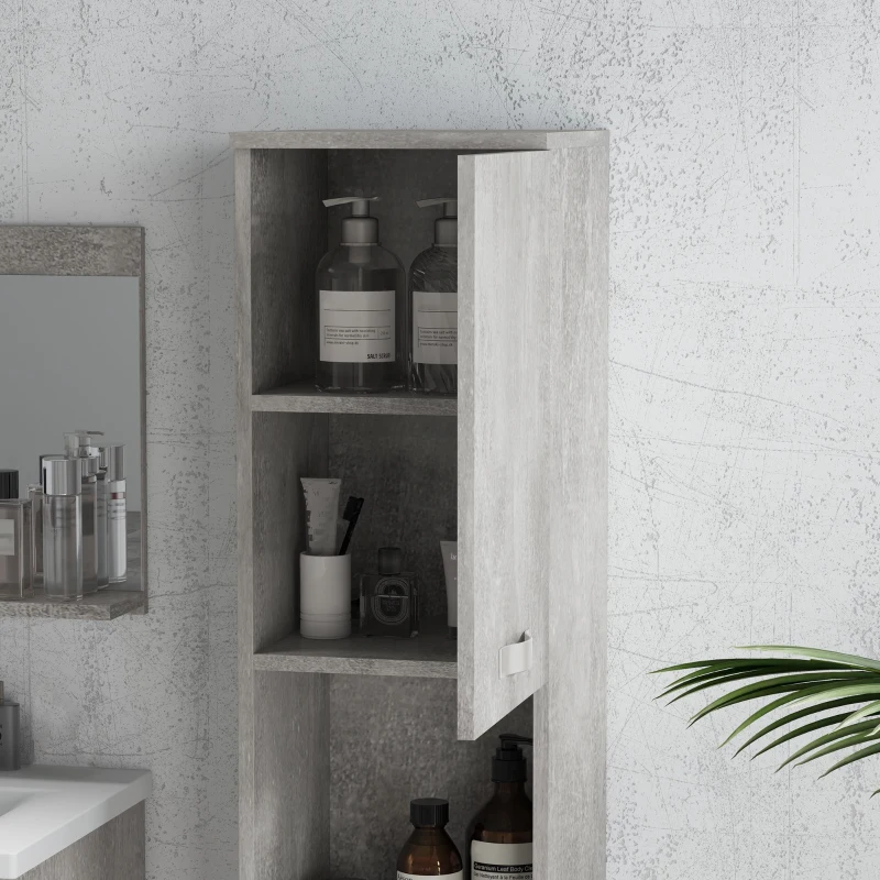 kleankin Conjunto de Muebles de Baño de Pared 3 Piezas Incluye Espejo Armario con Lavabo Cerámico y Columna Auxiliar de Baño Gris