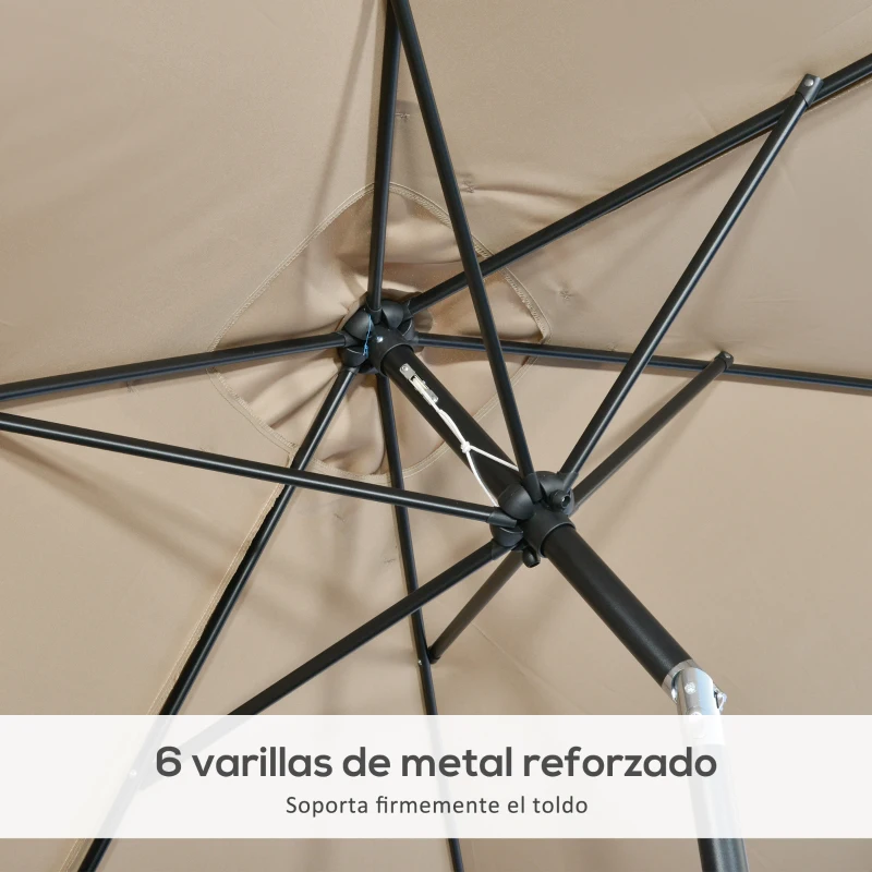 Outsunny Sombrilla de Aluminio 200x300x253 cm Parasol Rectangular de Jardín Inclinable con Manivela y Poste Desmontable Caqui