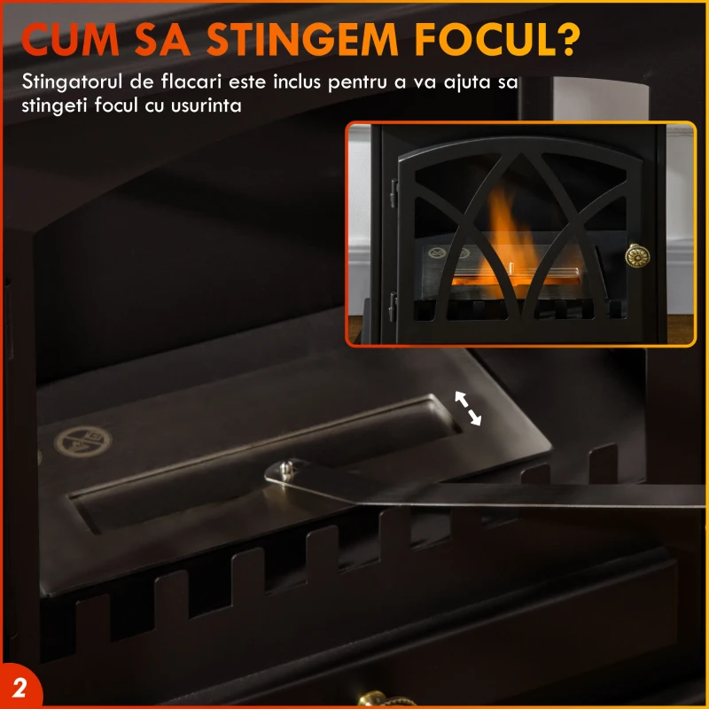 HOMCOM Șemineu pe Bioetanol de Podea cu Rezervor de 1.2L și Acoperire 25㎡, 45x28x54cm, Negru