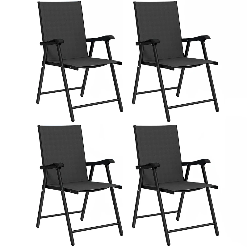Outsunny Lot de 4 Chaises de Jardin Pliantes Structure Acier Robuste sans Montage Dossier Haut Ergonomique 58x62x97cm Noir