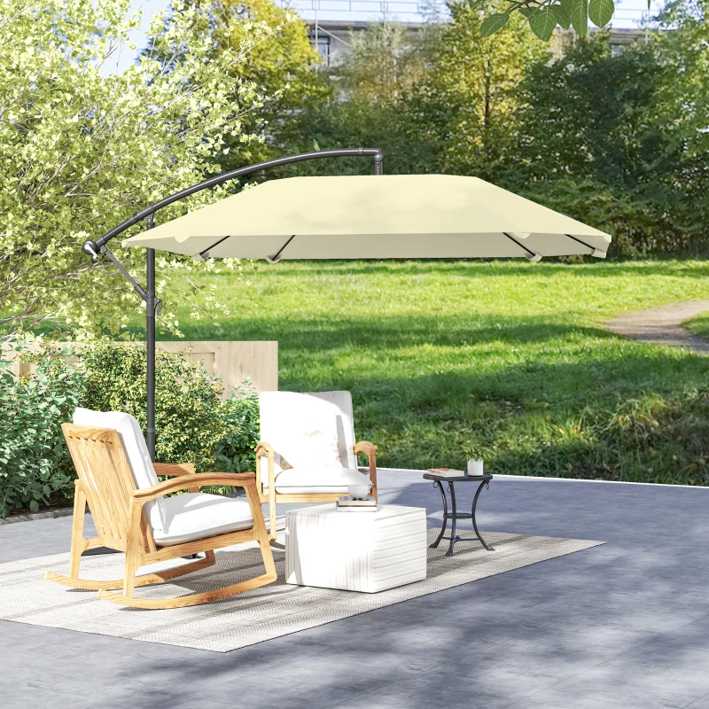 Outsunny Ombrellone a Sbalzo con Copertura Regolabile e Base a Croce, in Metallo e Poliestere, 260x304x245 cm, Crema