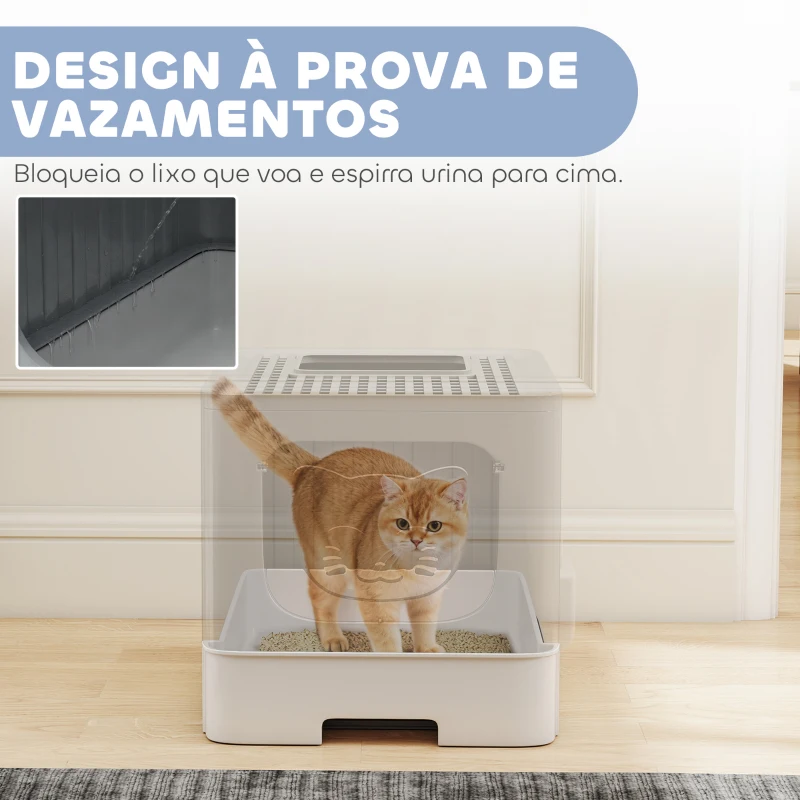 PawHut Caixa de Areia para Gatos Dobrável M Caixa de Areia com Tampa de Grelha Gaveta Removível Pá Gancho Lateral Fácil de Limpar Antifugas Cinzento