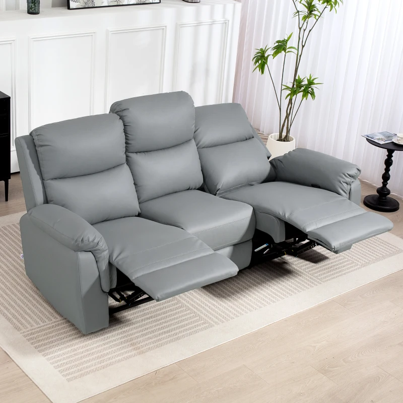 HOMCOM 3-Sitzer-Sofa, linker und rechter Sitz zurücklehnbar, anpassbare Fußstütze, Kunstlederbezug, für Wohnzimmer, Dunkelgrau(m-9)