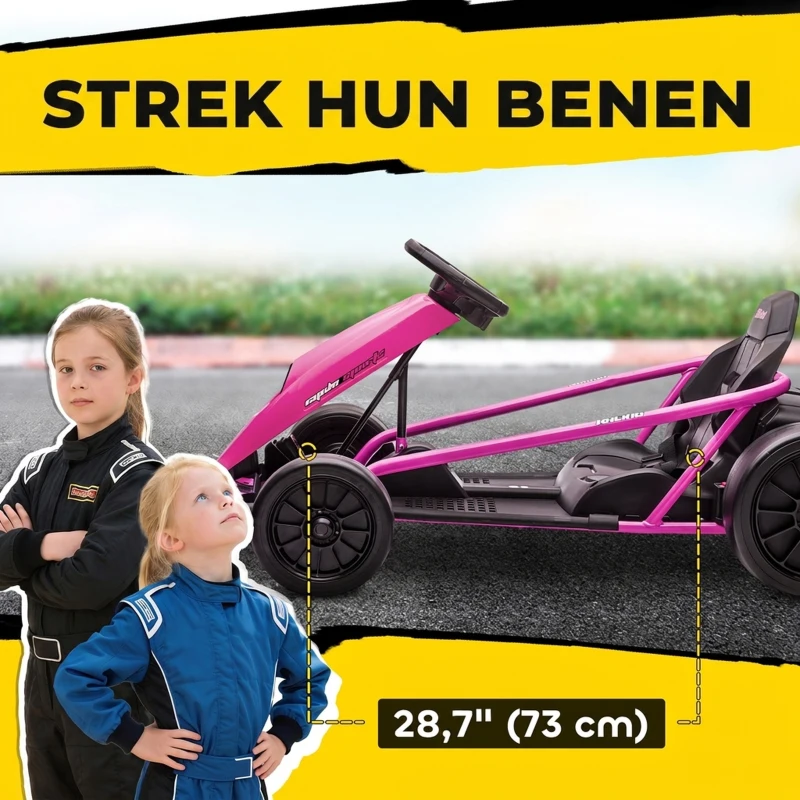 HOMCOM 24 V Elektrisch Go-Kart voor Kinderen tot 13 km/u Gokart met Driftfunctie, Drift-Kart met 2 Motoren voor 8–12 Jaar Roze