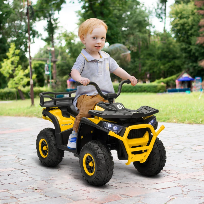 AIYAPLAY 12V Kids Electric Ride on ATV, Battery-Powered Quad Bike w/ Spring Suspension, Forward Backward, Storage Basket, Yellow