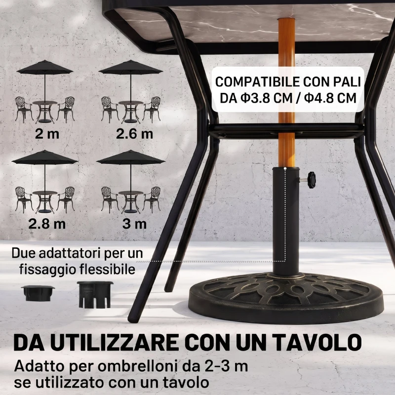 Outsunny Base per Ombrellone Rotondo per Pali da Ø38 e Ø48 mm, in Resina e Acciaio, Ø45 cm, Bronzo