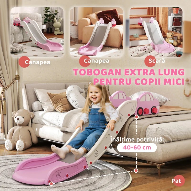 AIYAPLAY Tobogan pentru Copii din HDPE cu Zonă de Amortizare Integrată, pentru Canapele, Paturi, 18-48 luni, Roz