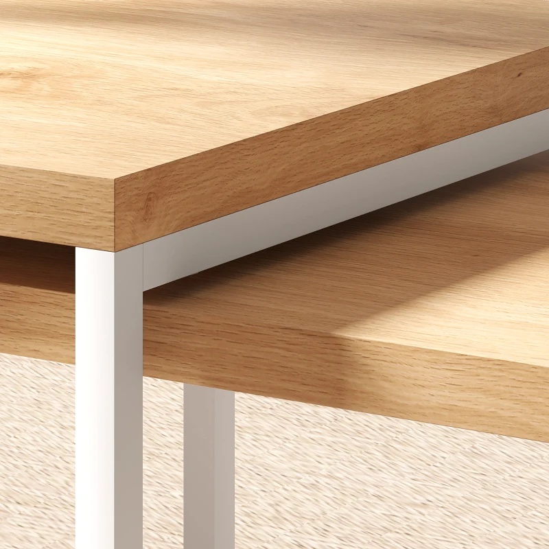 HOMCOM Conjunto de 2 Mesas de Centro com Pés de Metal Estilo Industrial 90x48x42 cm e 59x42x36 cm Branco e Madeira