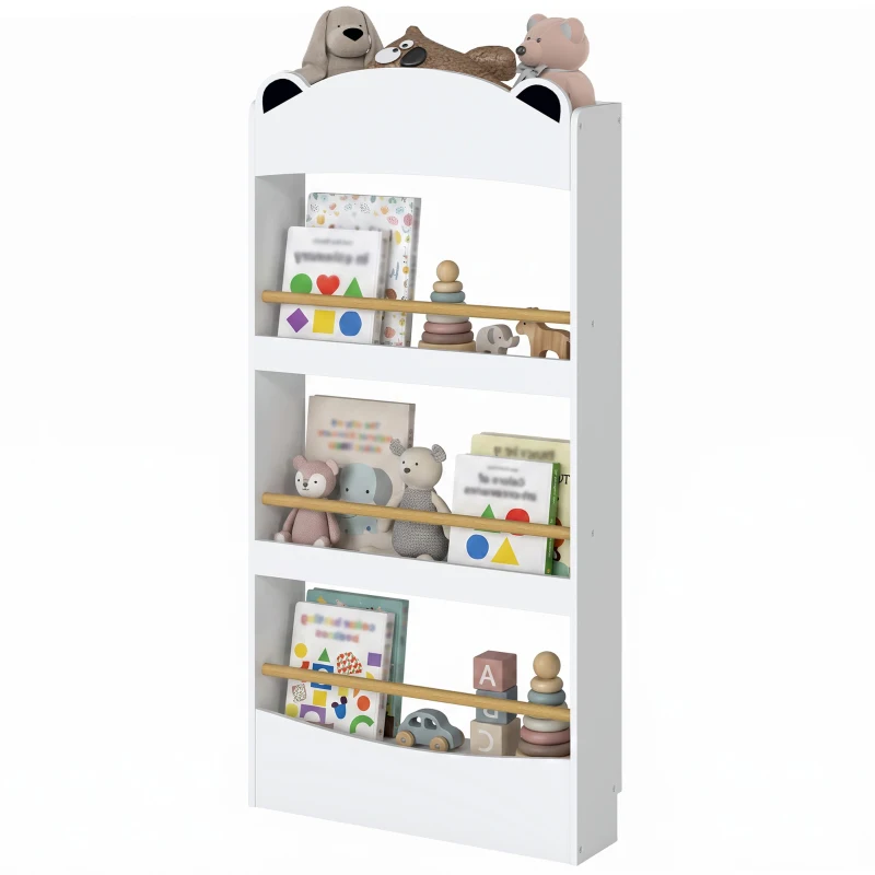 AIYAPLAY Libreria Montessoriana per Bambini 3-8 Anni a Forma di Orso con 4 Ripiani in Legno, 50x15x97 cm, Bianco