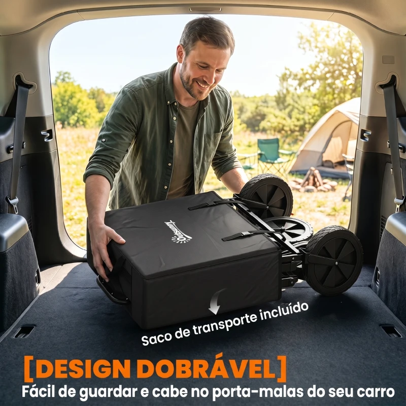 Outsunny Carrinho de Transporte Dobrável com Toldo Removível e Alça Ajustável Capacidade 100 kg para Campismo 97x52x105 cm Preto