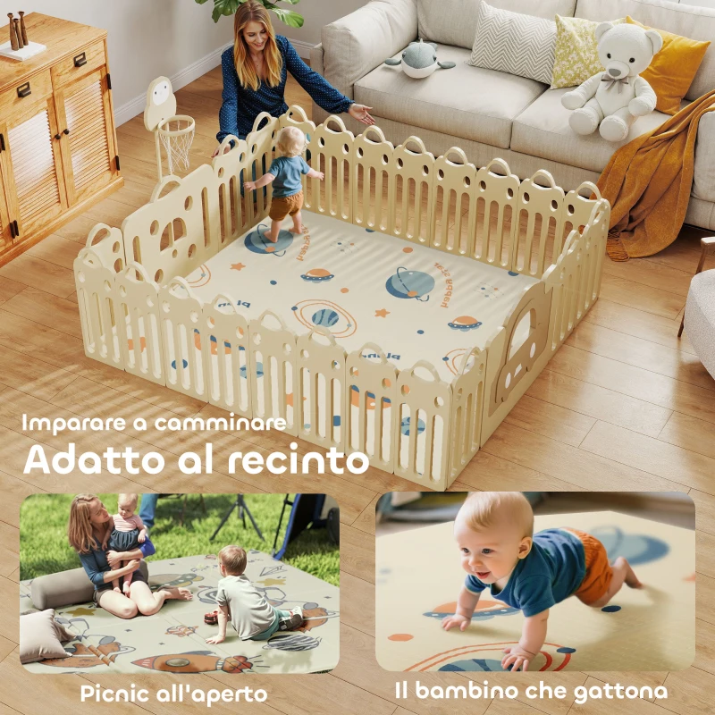 AIYAPLAY Tappeto per Bambini 0-6 Anni a Tema Spazio con Superficie Impermeabile in XPE Multicolore, 196x176x1.5 cm