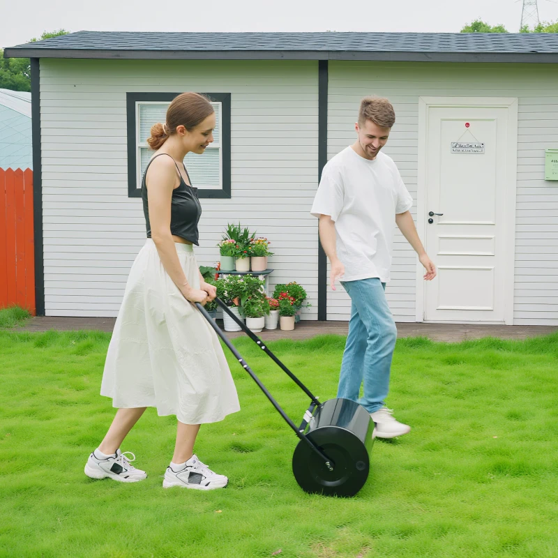 DURHAND 38L Garden Lawn Roller, Water Sand Filled Outdoor Grass Roller, Heavy Duty Metal Lawn Push Rolling Tool Aerator for Grass Seeding, Soil Levelling, Black
