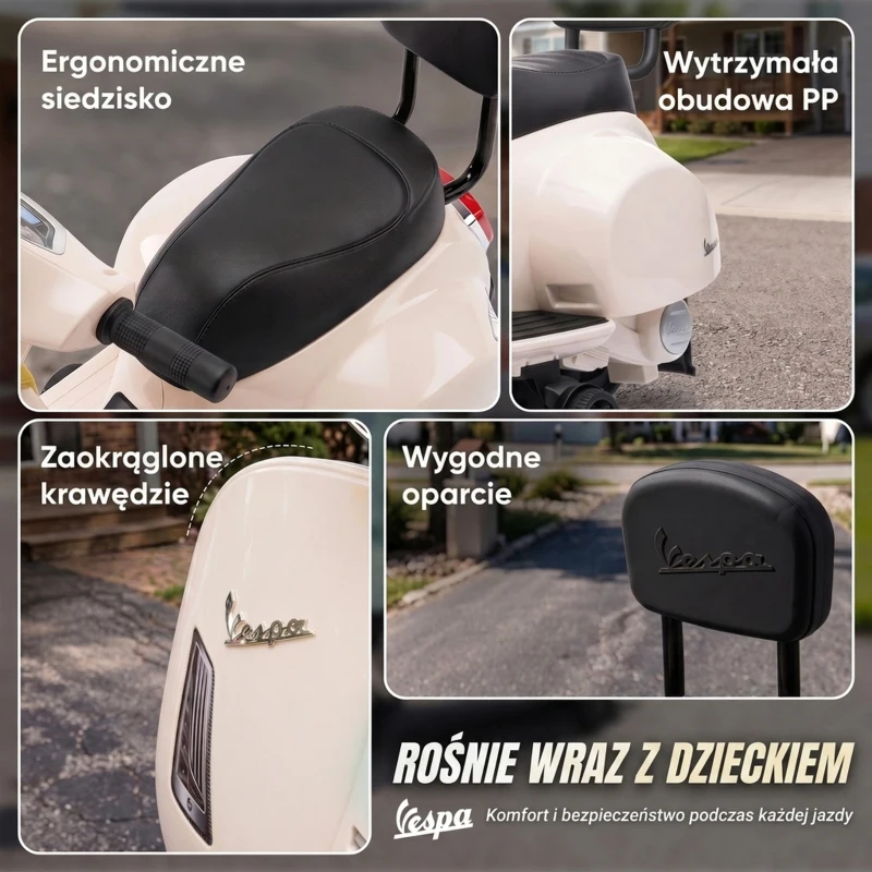 AIYAPLAY Elektryczny motocykl dziecięcy Mini Vespa GTS 6V z akumulatorem litowym Ergonomiczne siedzisko i oparcie 1,5-3 lat