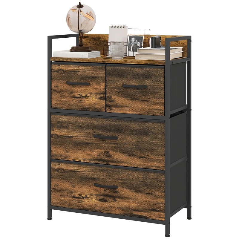 HOMCOM Comodă cu 4 Sertare Detașabile, Design Industrial din Lemn și Oțel, 60x29x85 cm, Maro și Negru