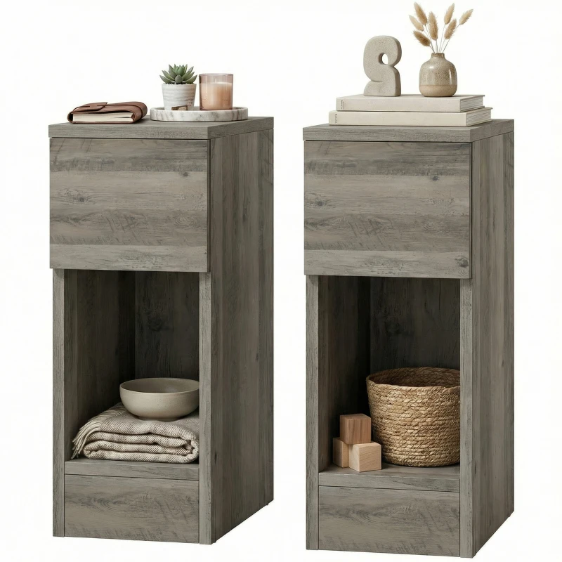 HOMCOM Set of Two Modern Storage Bedside Tables - Grey