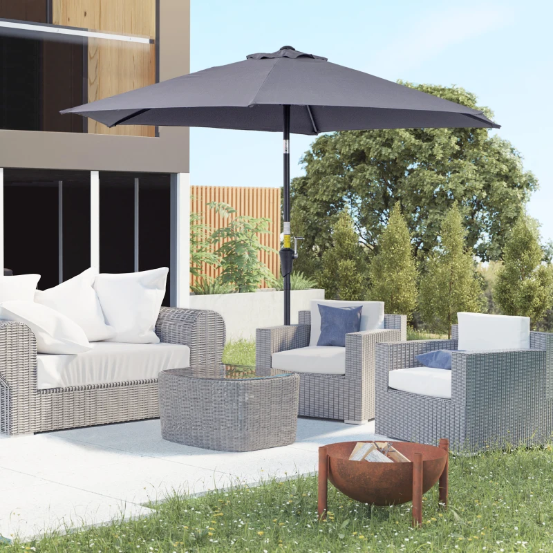 Outsunny Sombrilla de Jardín, Ø260x235 cm, Parasol de Jardín Reclinable con Manivela, Poste Desmontable de Aluminio y 6 Varillas de Metal, para Terraza, Exterior, Balcón, Gris