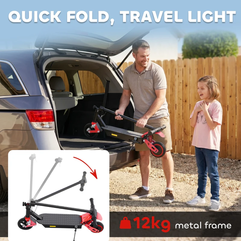 AIYAPLAY Foldable Kids Electric Scooter with LCD Display, Dual Shock Absorption, Up to 15 KM/H, Max Range 6 KM for Age 6-14, Red