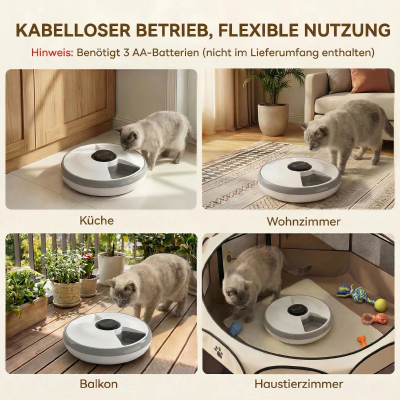 PawHut Futterautomat, automatischer kabelloser Futterspender mit Timer bis zu 6 Mahlzeiten, LED-Display, Kühlakku Grau