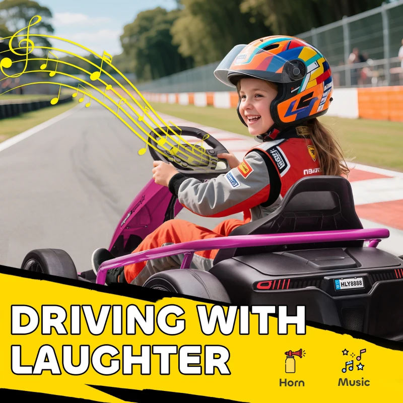 HOMCOM Go-Kart electric 24 V pentru copii, până la 13 km/h, cu funcție drift, drift-kart cu 2 motoare pentru 8–12 ani, roz