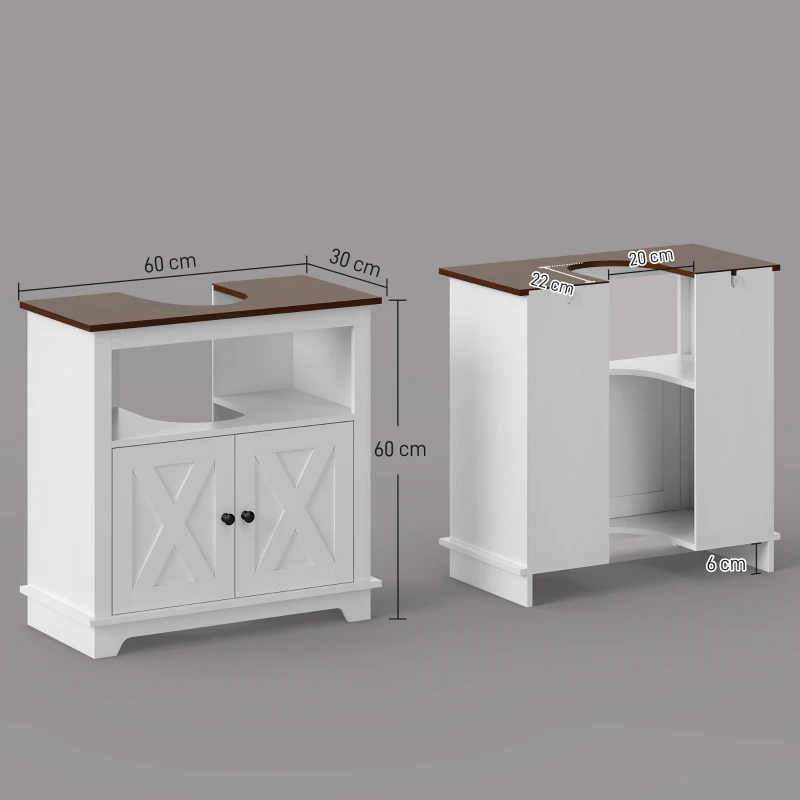kleankin Under Sink Cabinet Bathroom Vanity Unit with Double Doors and Storage Shelves, 60 x 30 x 60cm, White