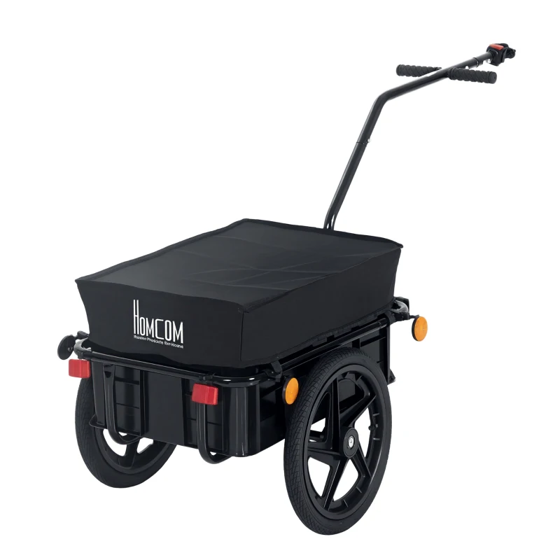 HOMCOM Lastenanhänger, Fahrradanhänger, abnehmbarer Korb, Universalkupplung, bis 40 kg, Stahl, schwarz, 144 x 59 x 80cm
