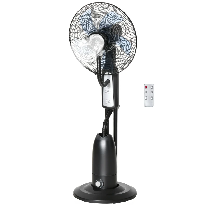 HOMCOM Ventilador Nebulizador Ventilador con Agua Oscilante 90W Control Remoto 3 Modos 3 Velocidades Temporizador Ø44,5x120 cm Negro