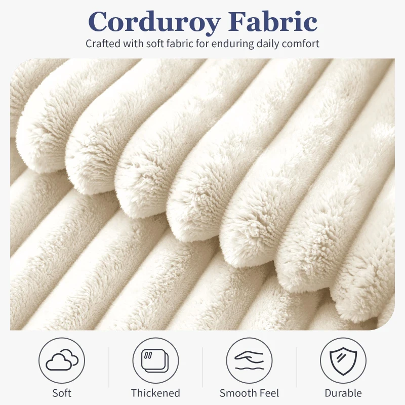 Oversized 2-Seater Corduroy Sofa with Ottoman, Comfortable Couch for Couples and Family, 100L x 135W x 75H cm, White