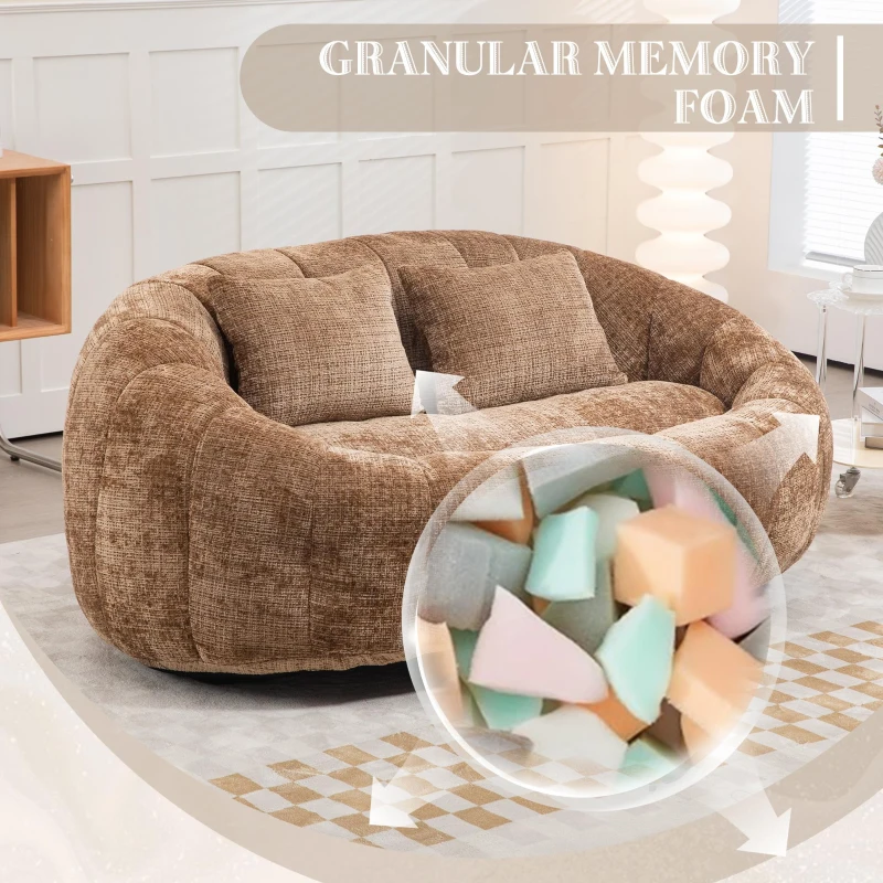 Cozy Oversized Bean Bag Sofa with 2 Matching Pillows, Soft 2-Seat Sectional Couch for Living Room and Bedroom, 145L x 95W x 63H cm, Coffee