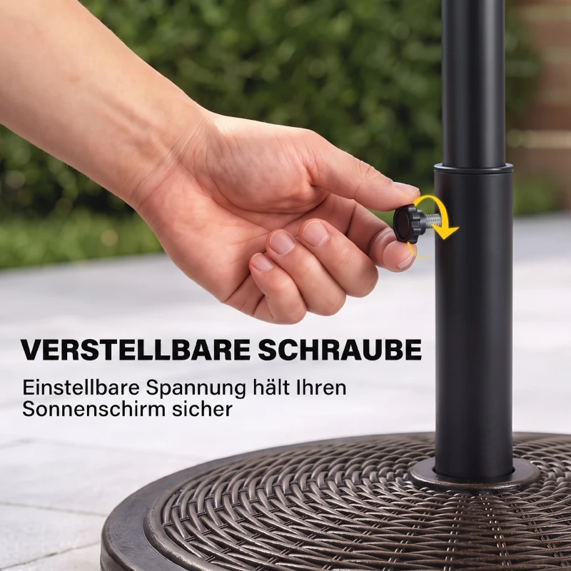 Outsunny Sonnenschirmständer aus Zement 14kg Rund Schirmständer mit Rattanoptik für Sonnenschirm 35mm/38mm/48mm Rohrdurchmesser