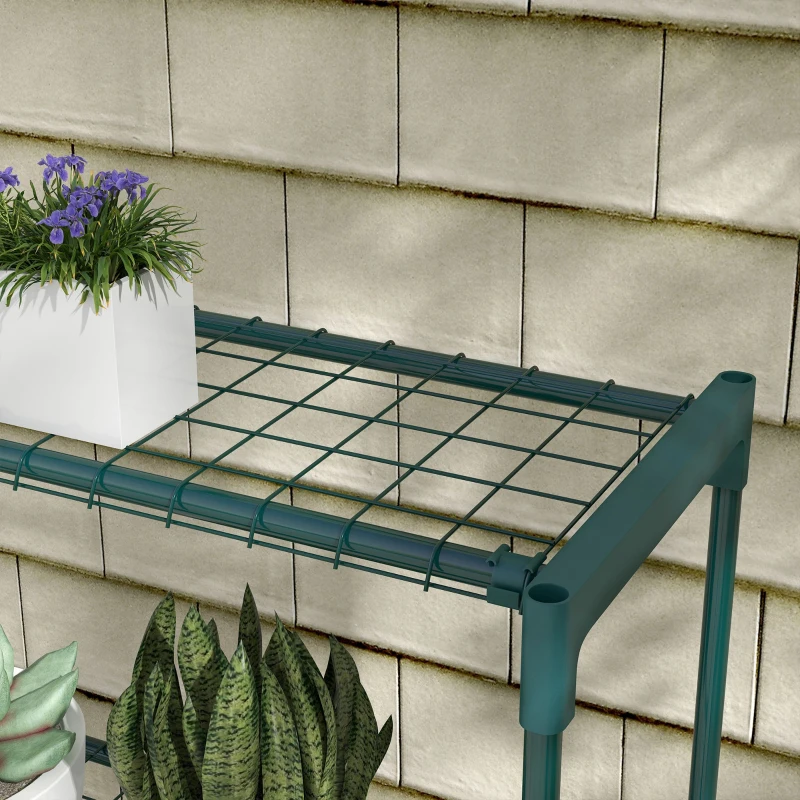 Outsunny Soporte para Macetas de 4 Niveles con Estructura de Acero para Jardín Patio 89x28x107 cm Verde Oscuro