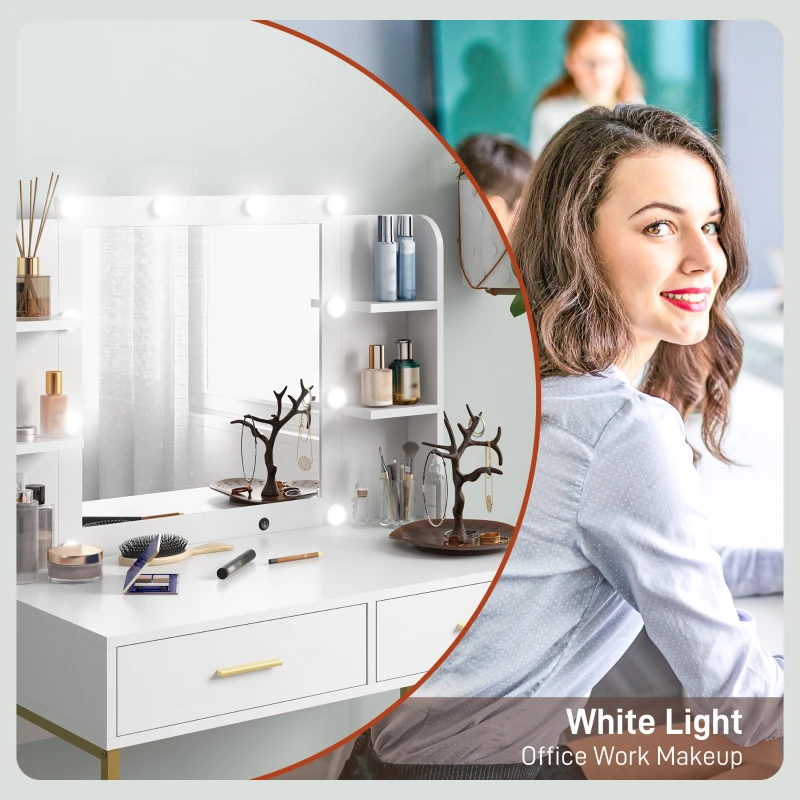 HOMCOM Dressing Table Set, with Storage and Stool - White