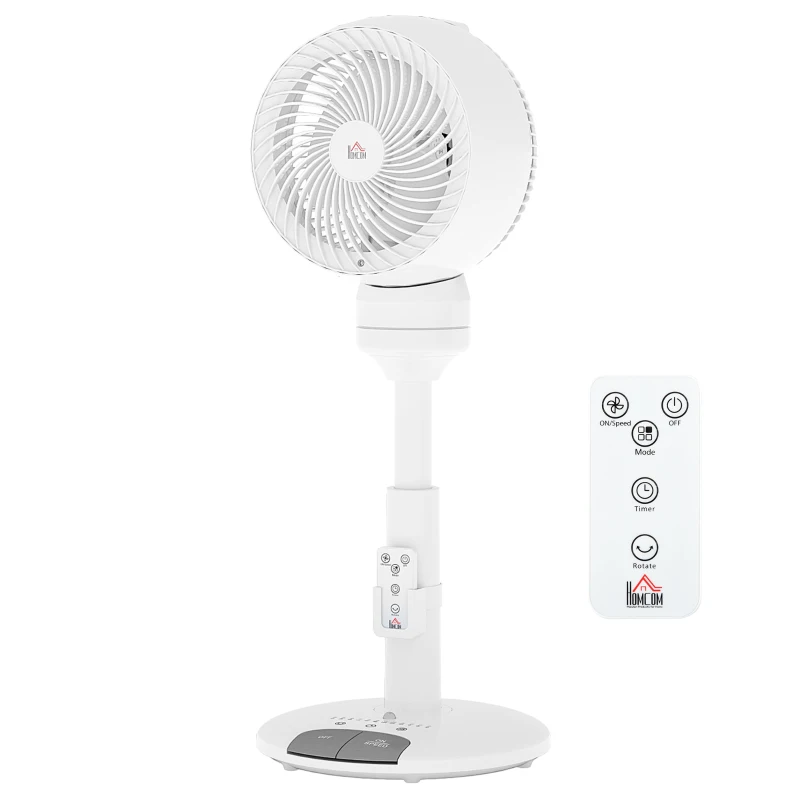HOMCOM Standing Fan for Bedroom, 28" Pedestal Fan with Remote, 70° Oscillating, 90° Vertical Tilt, 3 Speeds, Adjustable Height, 7H Timer, Foot Button, White