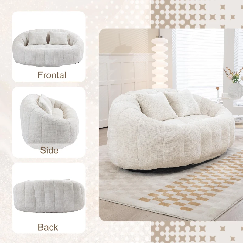 Cozy Oversized Bean Bag Sofa with 2 Matching Pillows, Soft 2-Seat Sectional Couch for Living Room and Bedroom, 145L x 95W x 63H cm, Beige