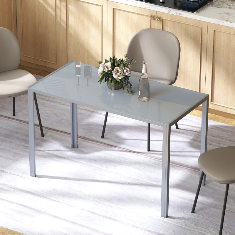 HOMCOM Mesa de Refeição de Cristal Mesa Retangular para 4-6 pessoas com Pés de Metal Multifuncional 120x60x75 cm Cinza