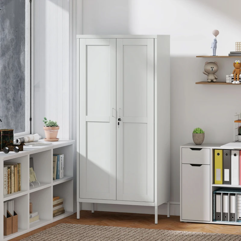 HOMCOM Armadio per Ufficio in Acciaio a 3 Ripiani Regolabili con Serratura e 2 Chiavi, 80x40x175 cm, Bianco