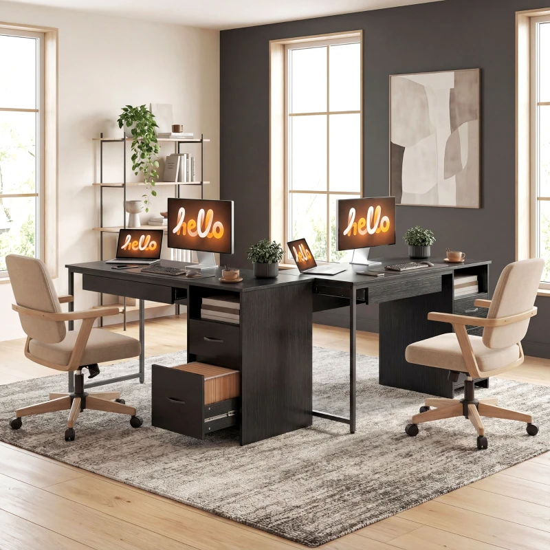 HOMCOM Scrivania Moderna con Cassetti, Ripiani Aperti e Porta Tastiera, in Legno e Acciaio, 120x52.3x76 cm, Nero