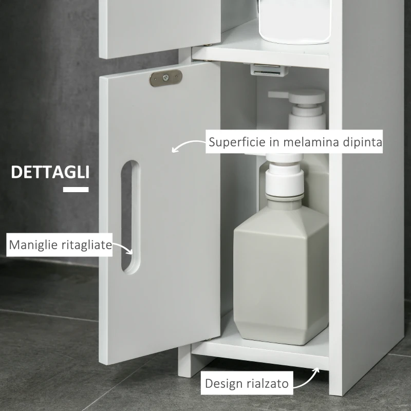 kleankin Colonna Bagno con Mensole e Armadietti, Mobile Alto Salvaspazio in Legno 15x17x120cm, Bianco
