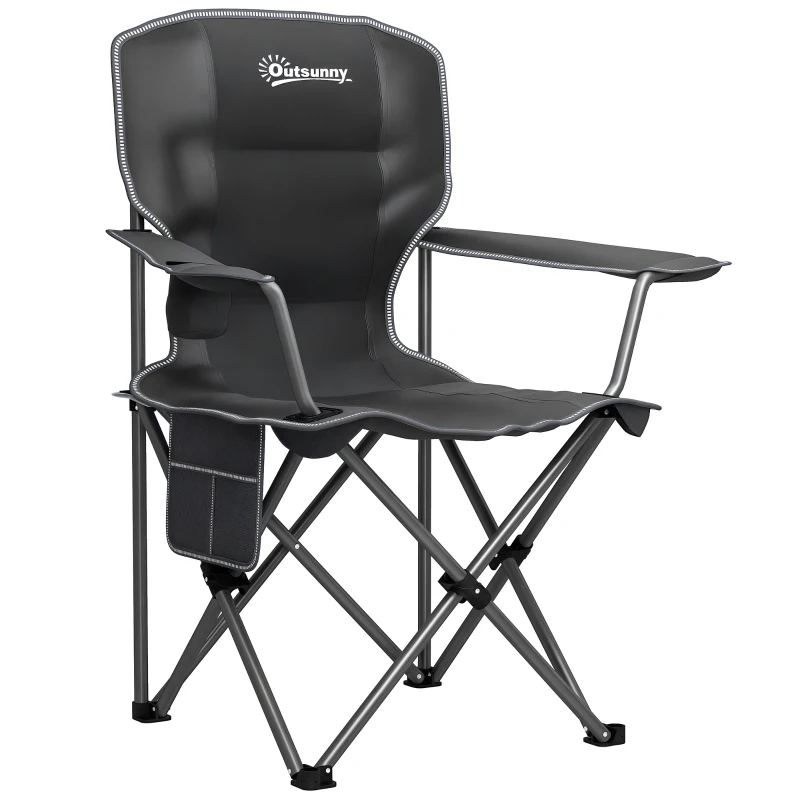Outsunny Chaise de camping pliante et portable avec porte-gobelets, poches latérales et sac de transport, noir
