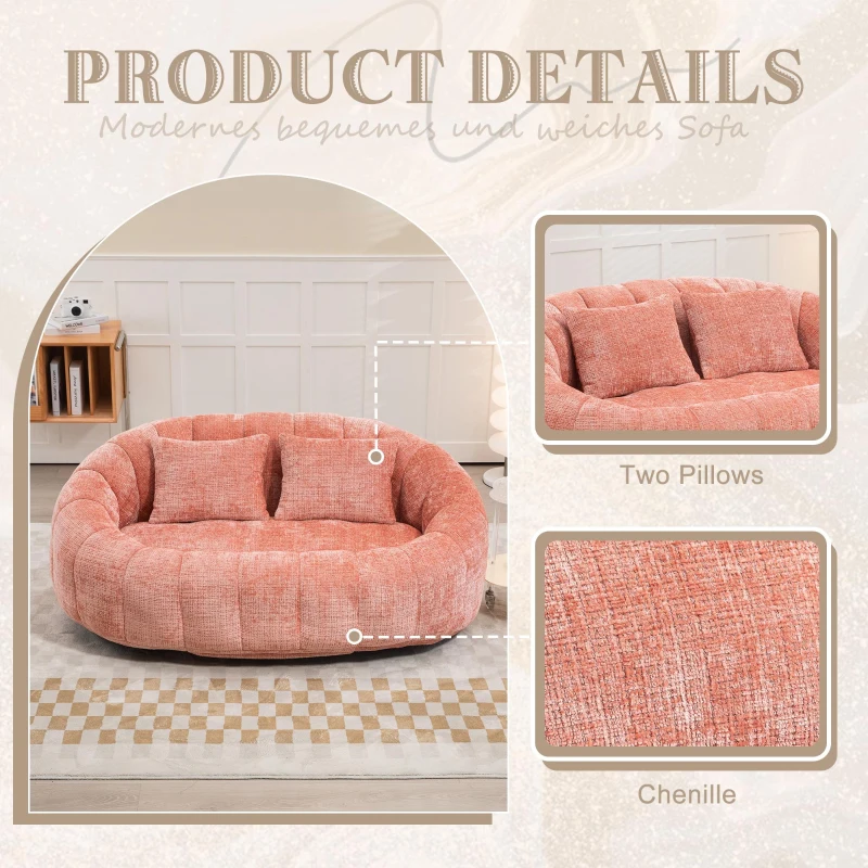 Cozy Oversized Bean Bag Sofa with 2 Matching Pillows, Soft 2-Seat Sectional Couch for Living Room and Bedroom, 145L x 95W x 63H cm, Pink