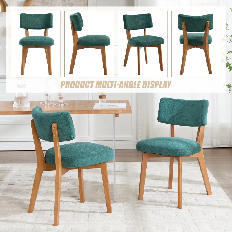 Stylish Mid-Century Dining Chairs with Ergonomic Backrest, Comfortable Upholstered Side Chairs for Dining Room, 47L x 54.5W x 77H cm, Green