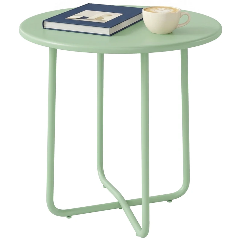 Outsunny Table Basse Extérieure avec Bord Enroulé, Base en X avec Pieds Réglables en Hauteur, pour Salon Terrasse, Ø48x51cm, Vert