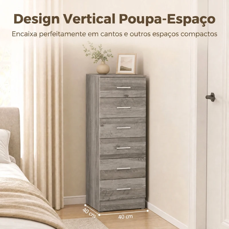 HOMCOM Cómoda Alta com 6 Gavetas para Quarto com Sistema Anti-Tombo 40x40x110 cm Cinzento-claro e Branco
