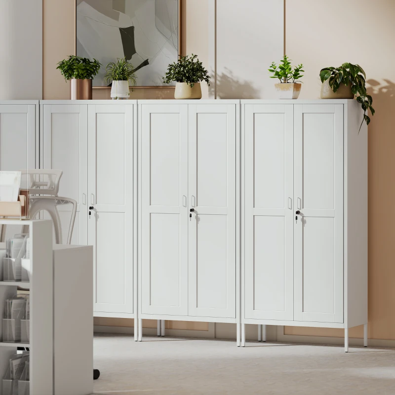 HOMCOM Armadio per Ufficio in Acciaio a 3 Ripiani Regolabili con Serratura e 2 Chiavi, 80x40x175 cm, Bianco