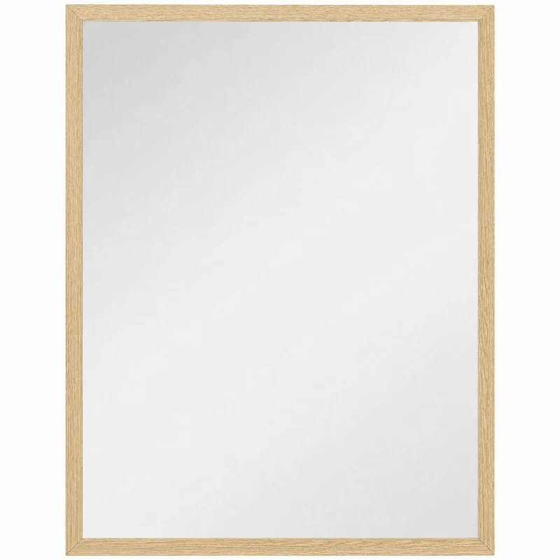 HOMCOM Miroir mural rectangulaire 90 x 70 cm, cadre en bois, idéal pour la salle de bain, salon ou chambre, naturel