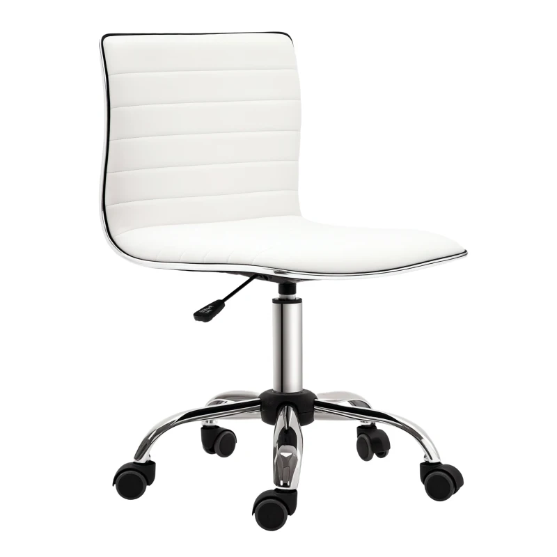 HOMCOM Chaise bureau sans accoudoirs, fauteuil de bureau, hauteur réglable, assise et dossier rembourrés, 48x52x78-90cm, blanc