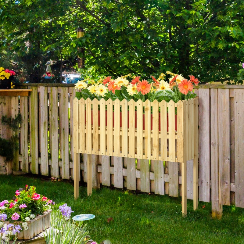 Outsunny 2-in-1 Gartenzaun und Pflanzenständer, wetterfester Anstrich, Massivholz, 100 x 30 x 90 cm