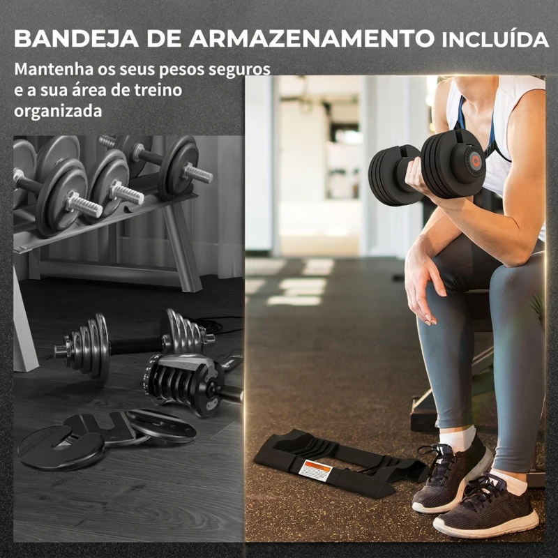 SPORTNOW Halteres Ajustáveis 4 em 1 2x10 kg com Ajuste Rápido do Peso, Base de Armazenamento e Pega Antiderrapante para Treino em Casa