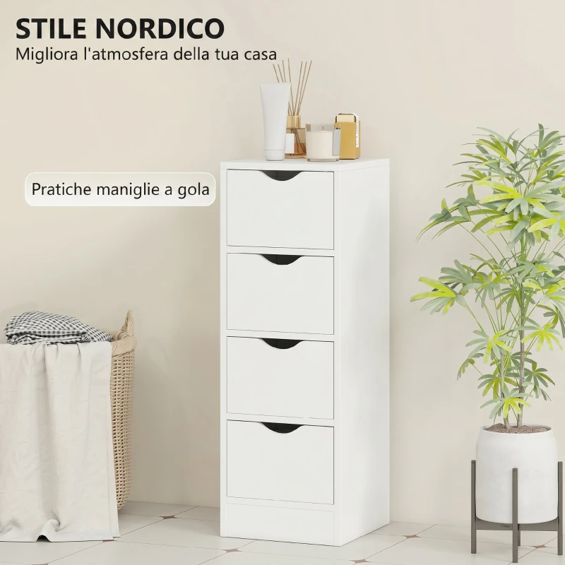 HOMCOM Mobile Bagno Salvaspazio con 4 Cassetti e Maniglie Intagliate Stile Nordico, 29x29x83 cm, Legno Naturale