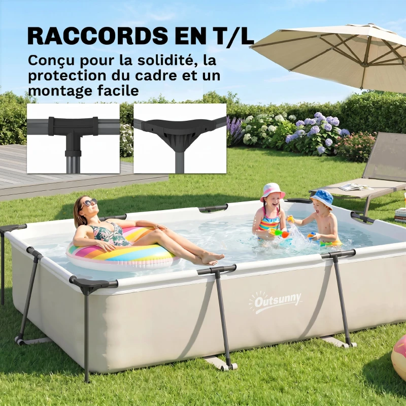 Outsunny Piscine Tubulaire Rectangulaire Pompe de Filtration 3701L en PVC Triple Couche 316x238x66,5cm Gris